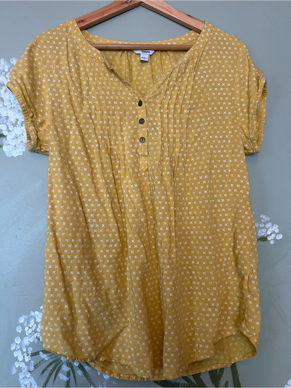 Universal Thread Yellow Crossprint Pintuck Henley Tunic